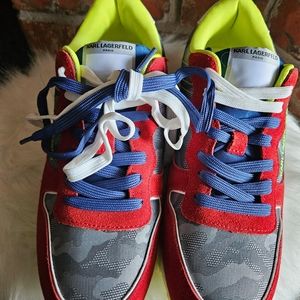 Karl Lagerfeld sneakers Size: 8.5M Color:red, blue, neo green, & gray